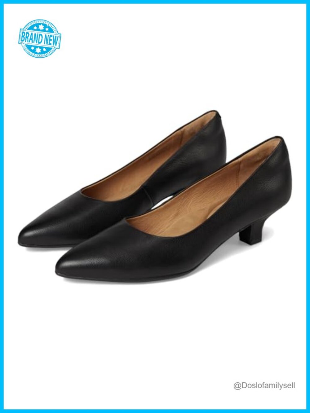 Full Grain Leather Kitten Heel Pumps Closed Toe Office Wear